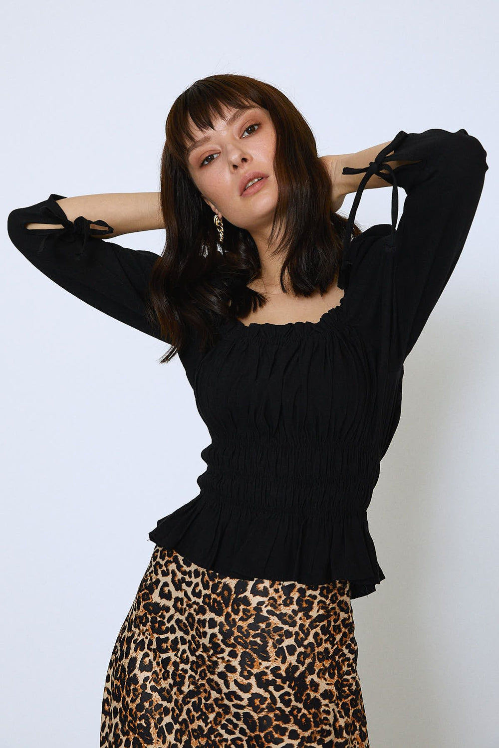 Watermelon Sleeve Square Collar Gipeal Blouse Black