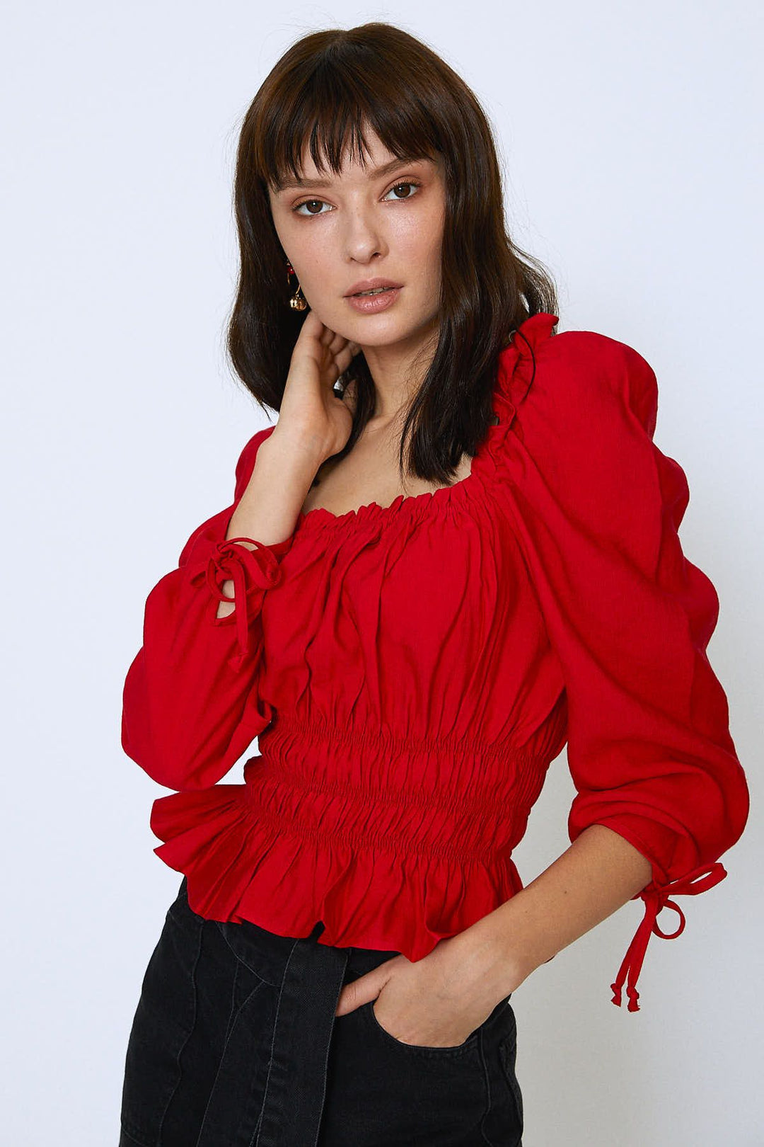 Watermelon Sleeve Square Collar Gipeal Blouse Red