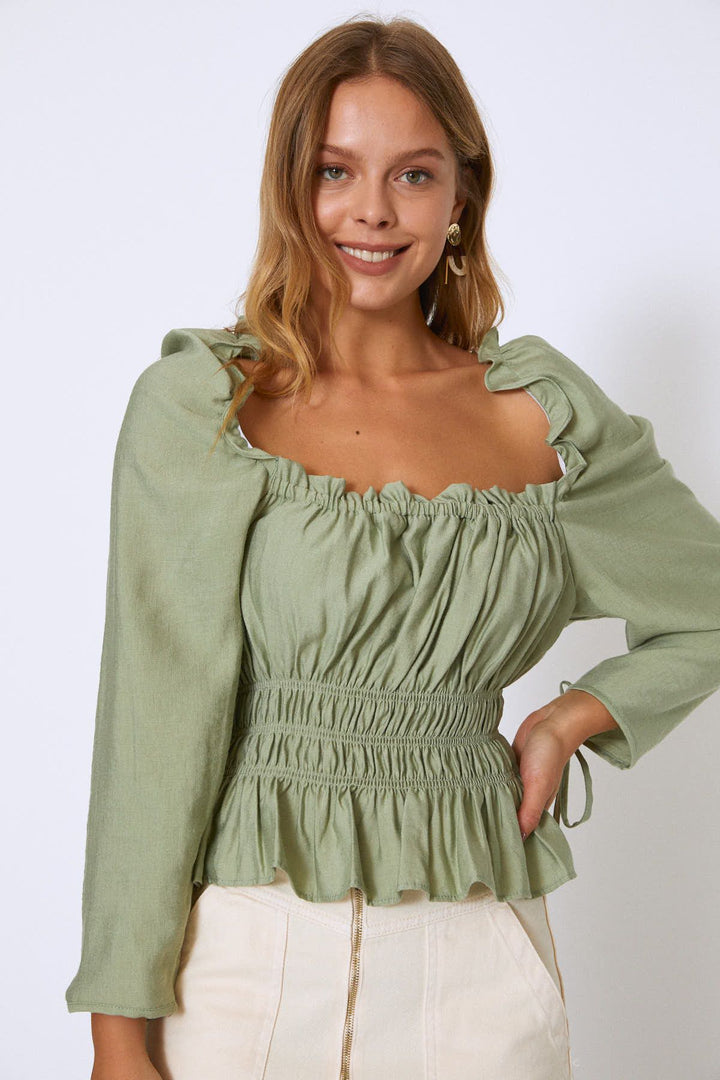 Watermelon Sleeve Square Collar Gipelli Blouse Mint