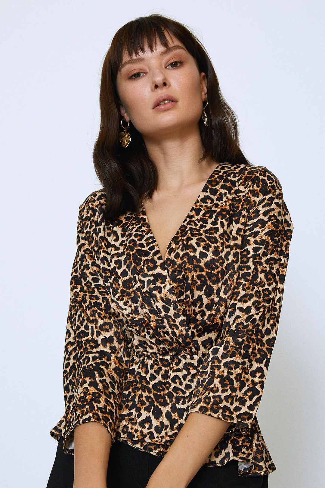 Leopard Patterned Double Breasted Blouse Brown