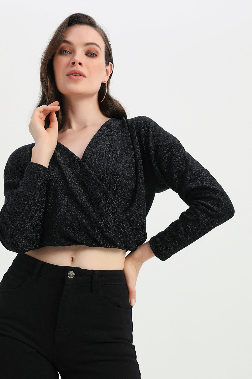 Double Breasted Silvery Blouse Black