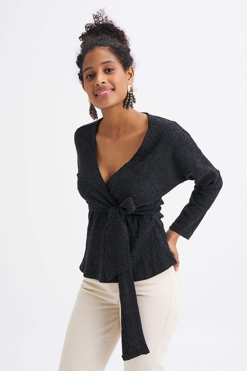 Tie Detailed Double Breasted Blouse Black