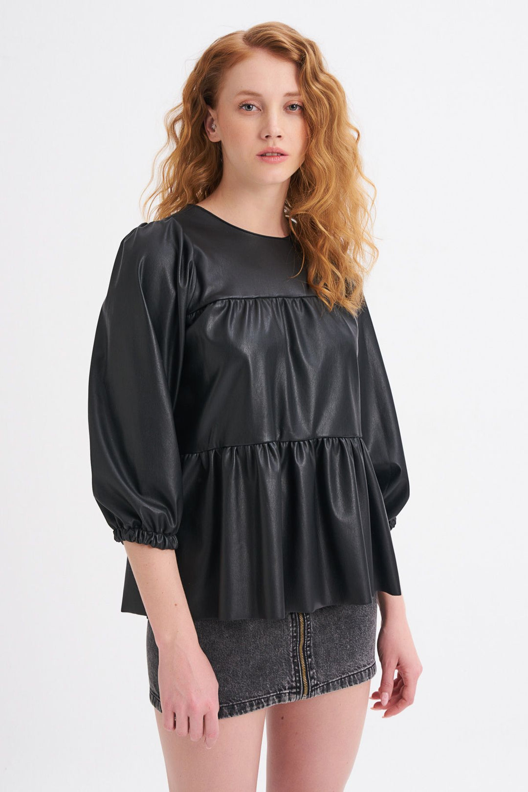 Leather Blouse Black