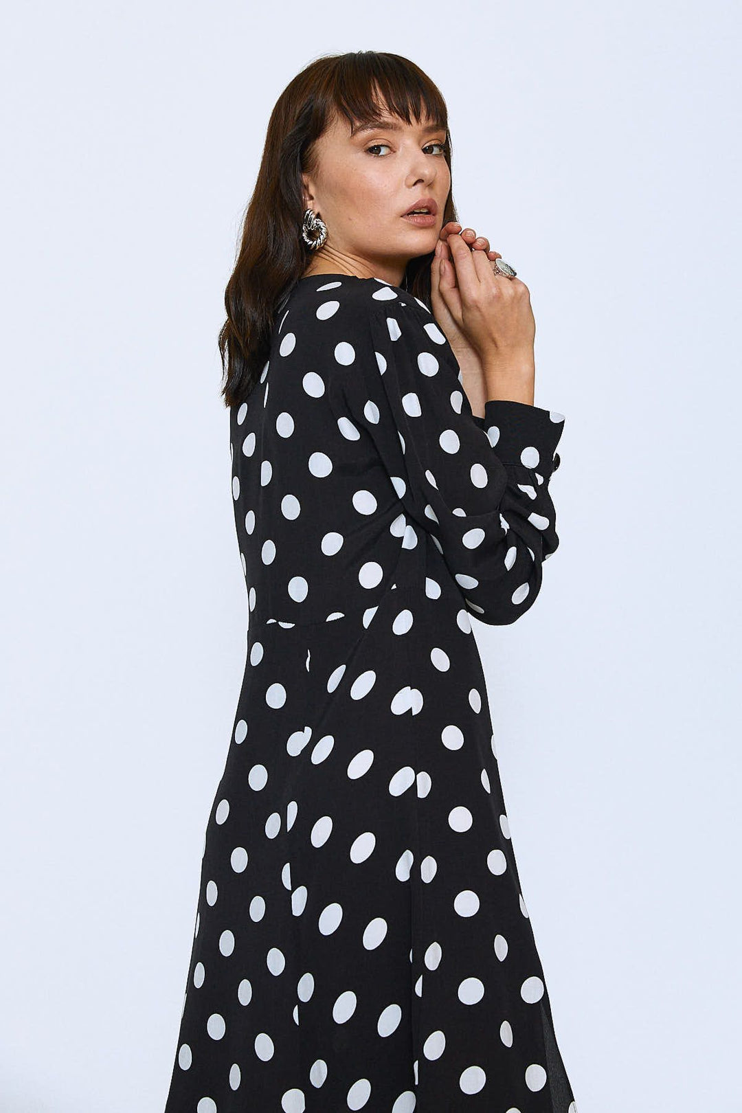 Button Front V-Neck Dress Black