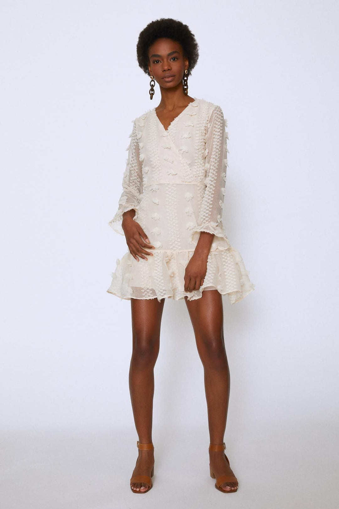 Double Breasted Lace Dress Beige