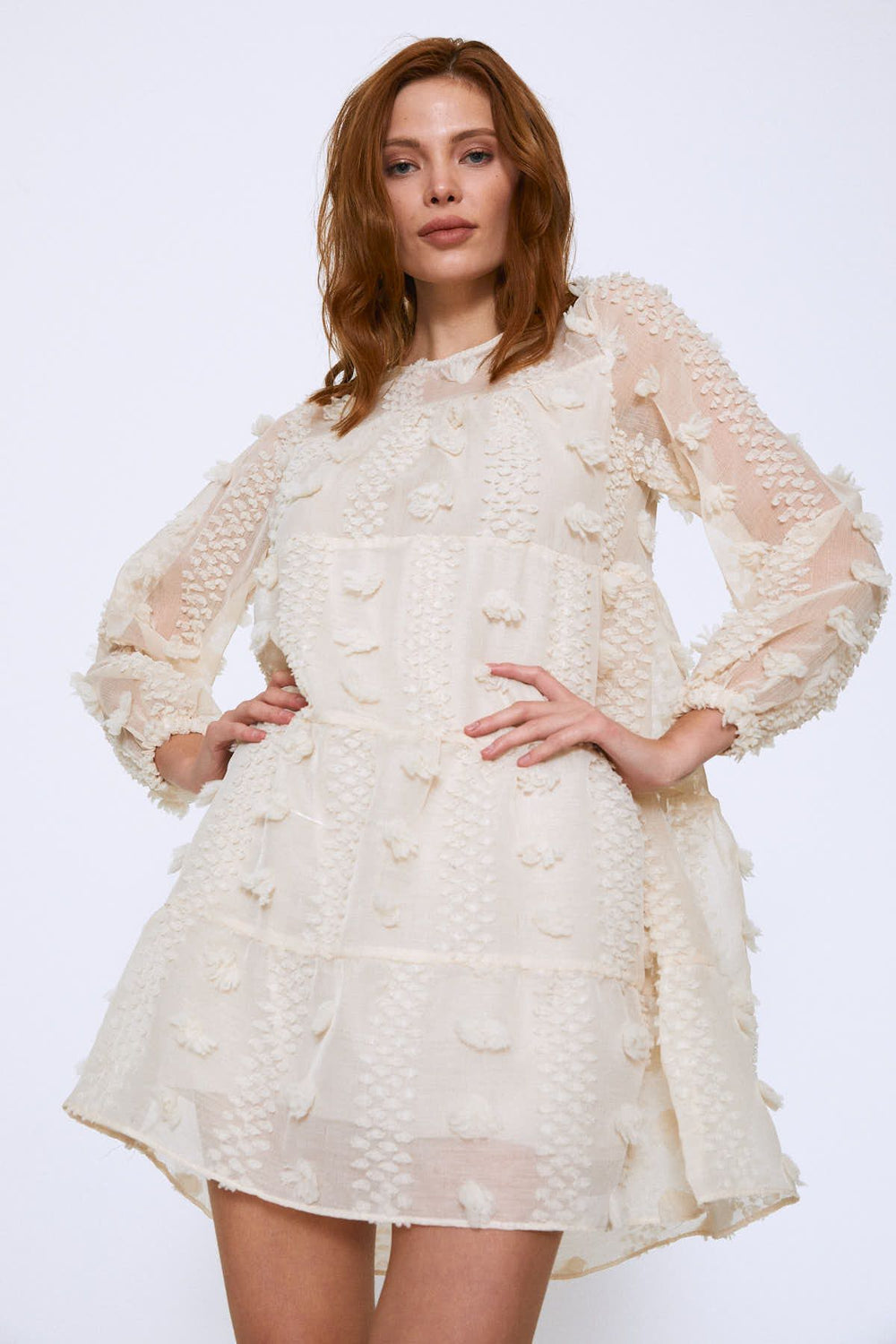 Lace Mini Dress Beige