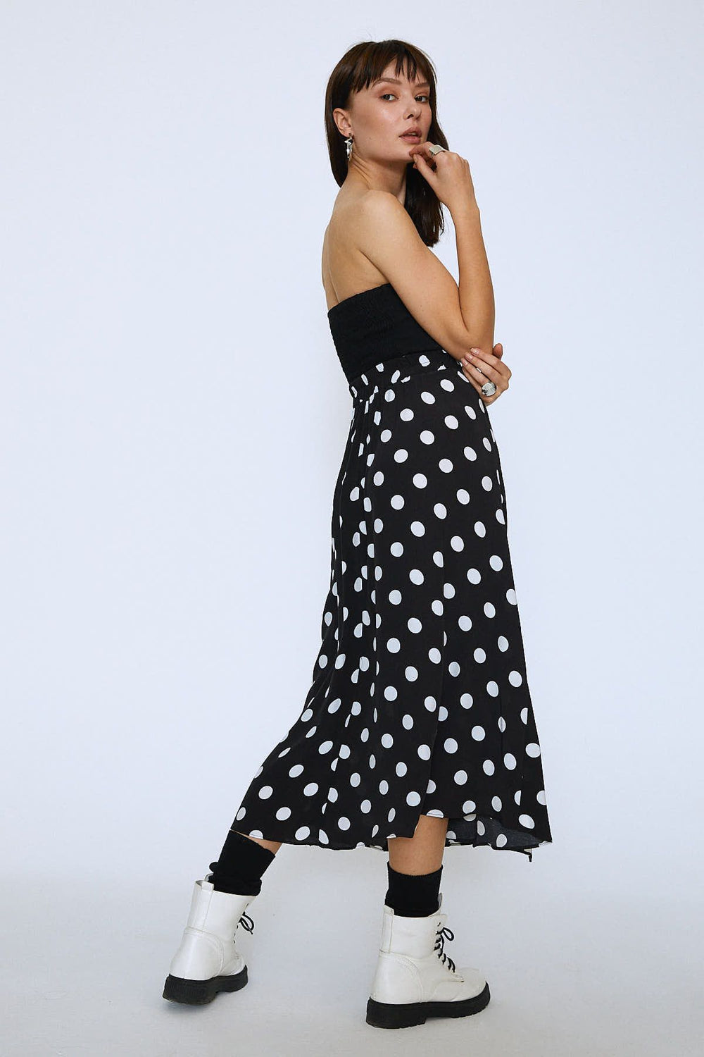 Polka Dot Midi Skirt Black