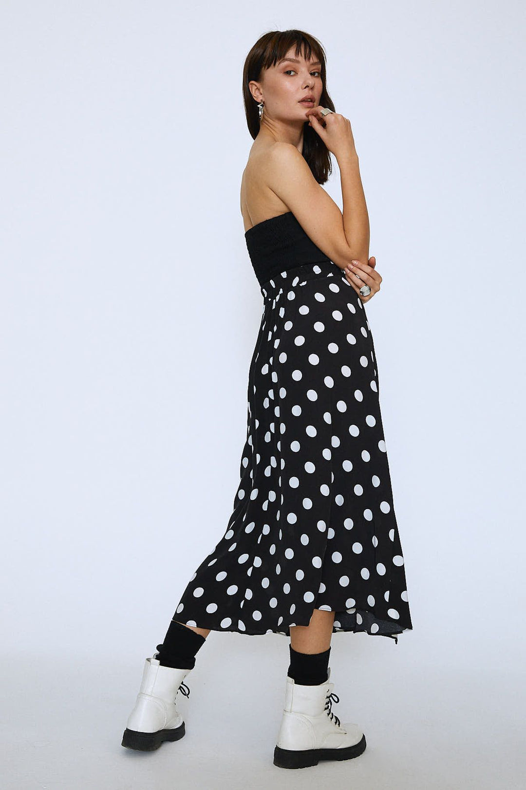 Polka Dot Midi Skirt Black
