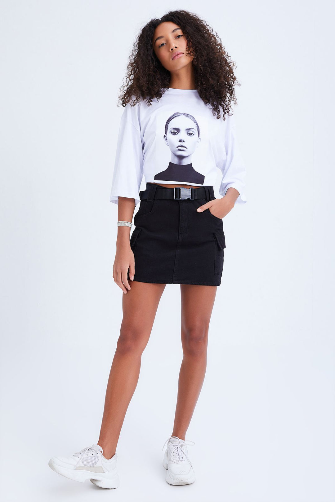 Kemerli Kargo Cepli Kot Etek Siyah