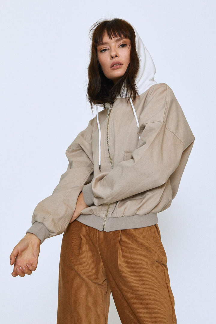 Kapüşonlu Reglan Kol Ceket Taş