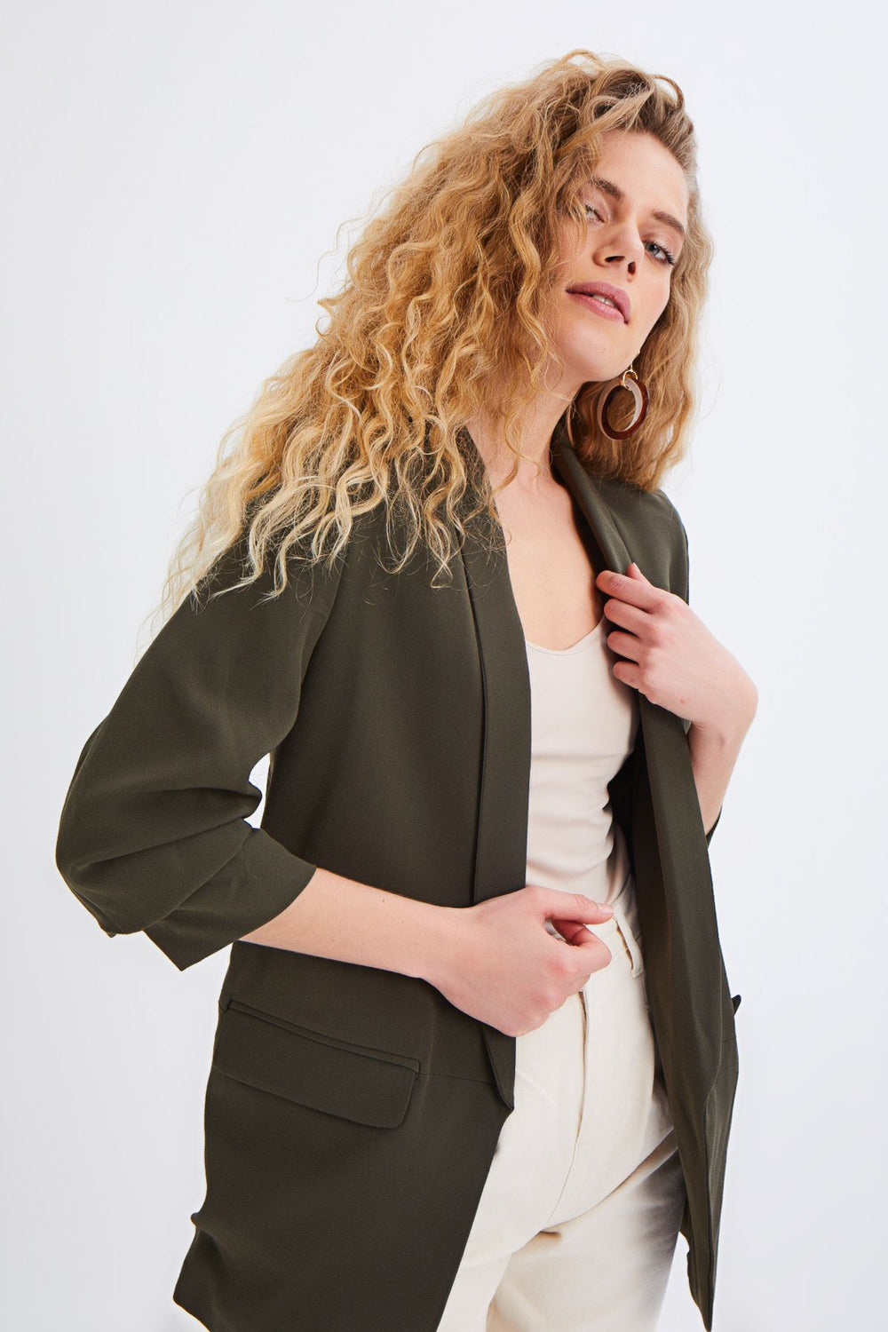 Shawl Collar Blazer Jacket Khaki
