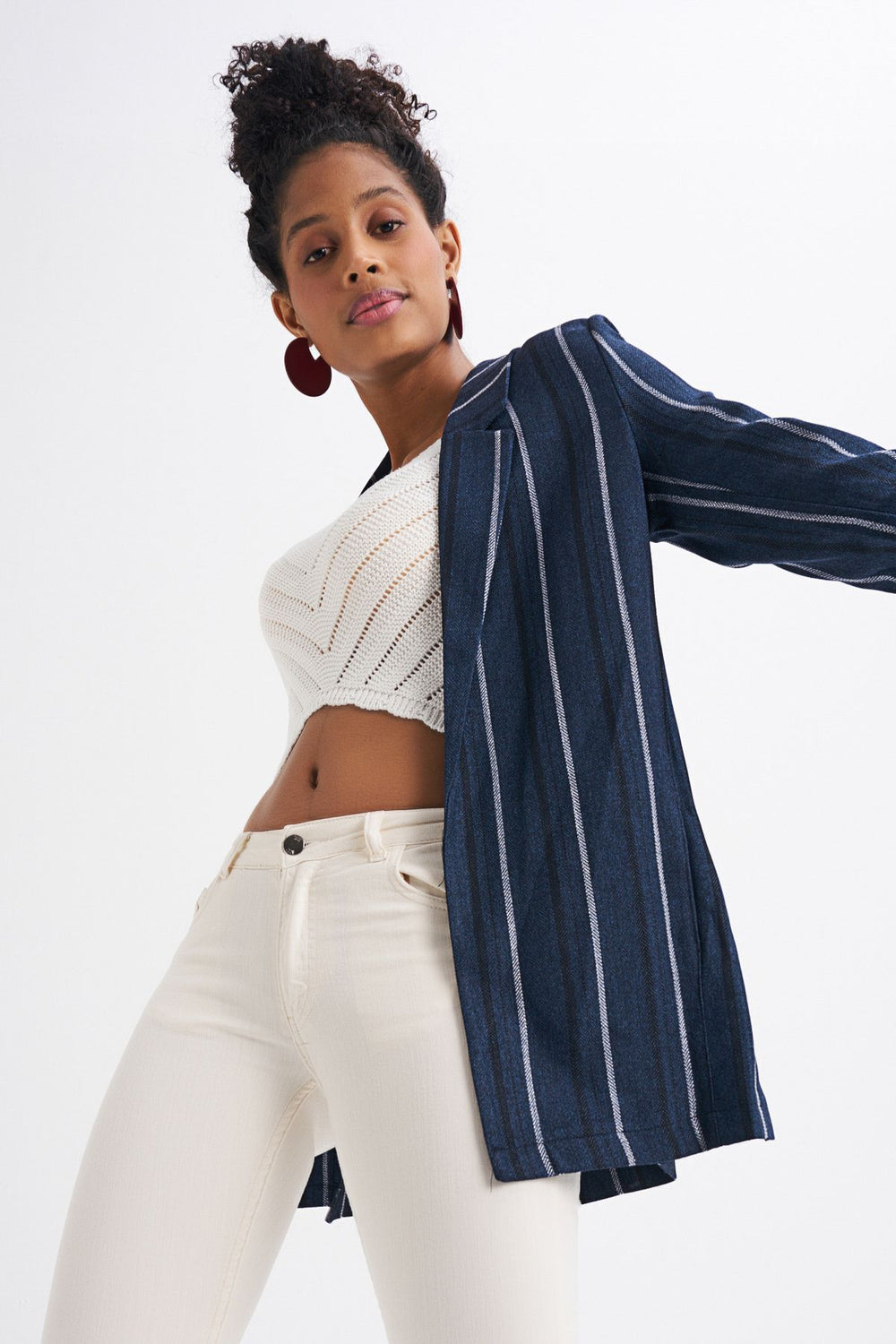 Striped Blazer Jacket Navy