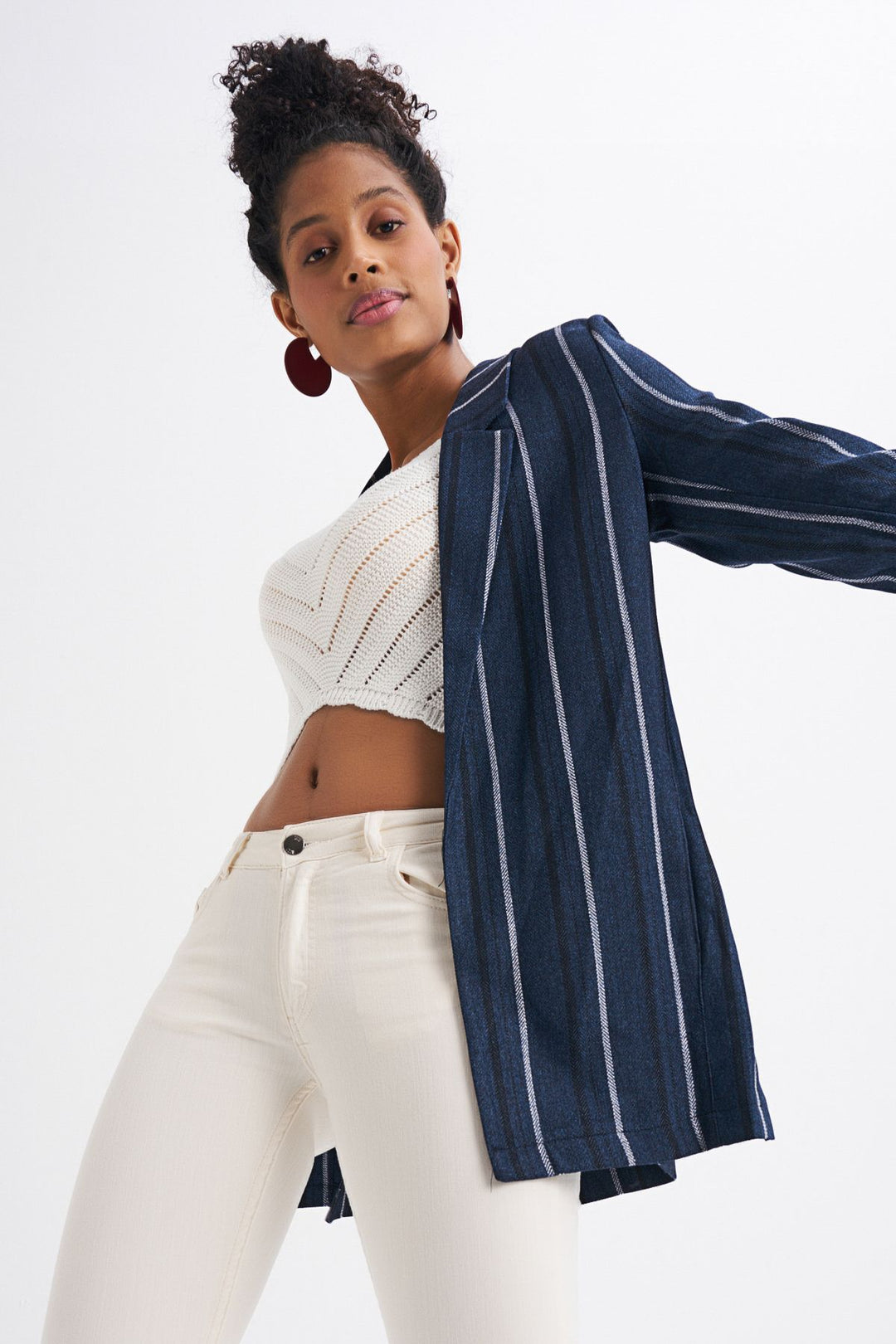 Striped Blazer Jacket Navy