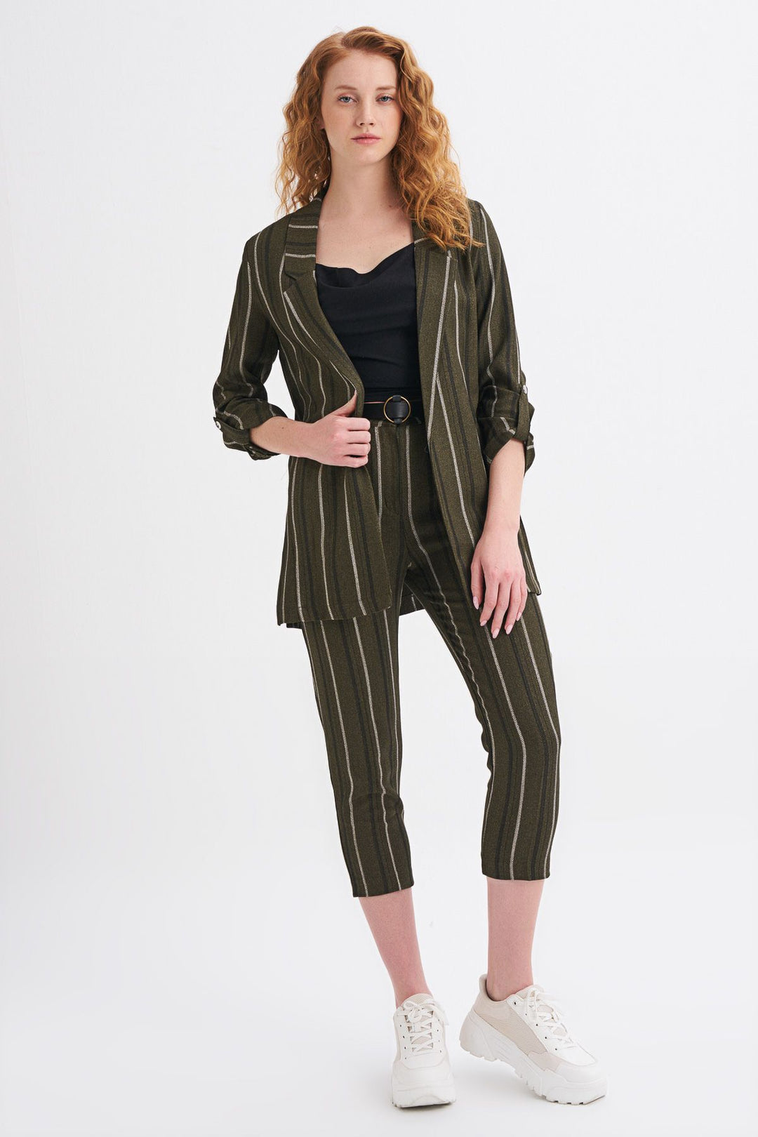 Striped Blazer Jacket Khaki