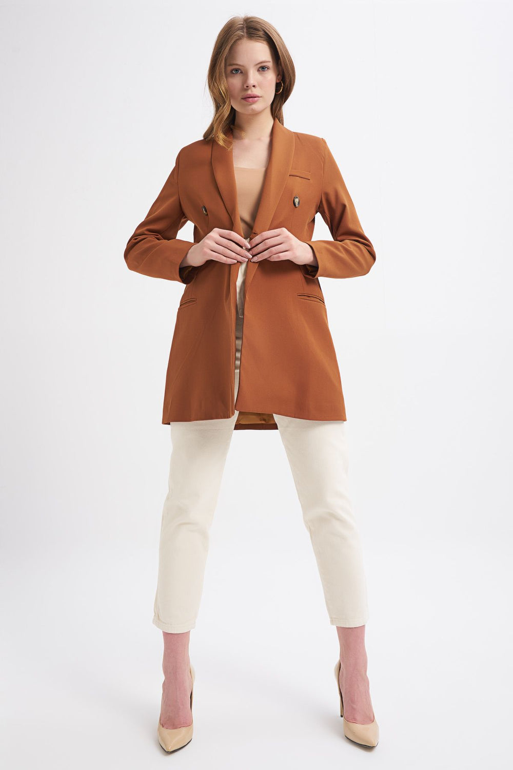 Double Breasted Blazer Jacket Tan