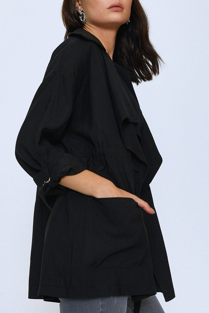Şal Yaka Oversize Ceket Siyah
