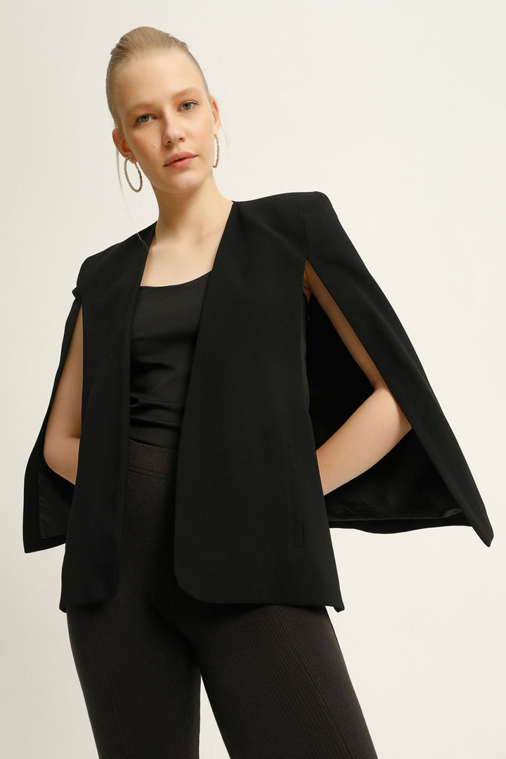Pelerin Kol Blazer Ceket Siyah