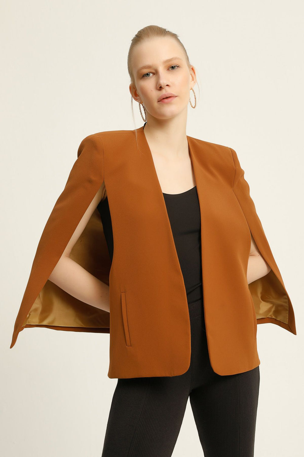 Cloak Sleeve Blazer Jacket Brown