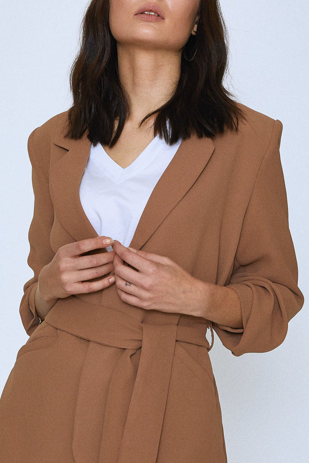Waist Belted Fleto Pocket Jacket Brown