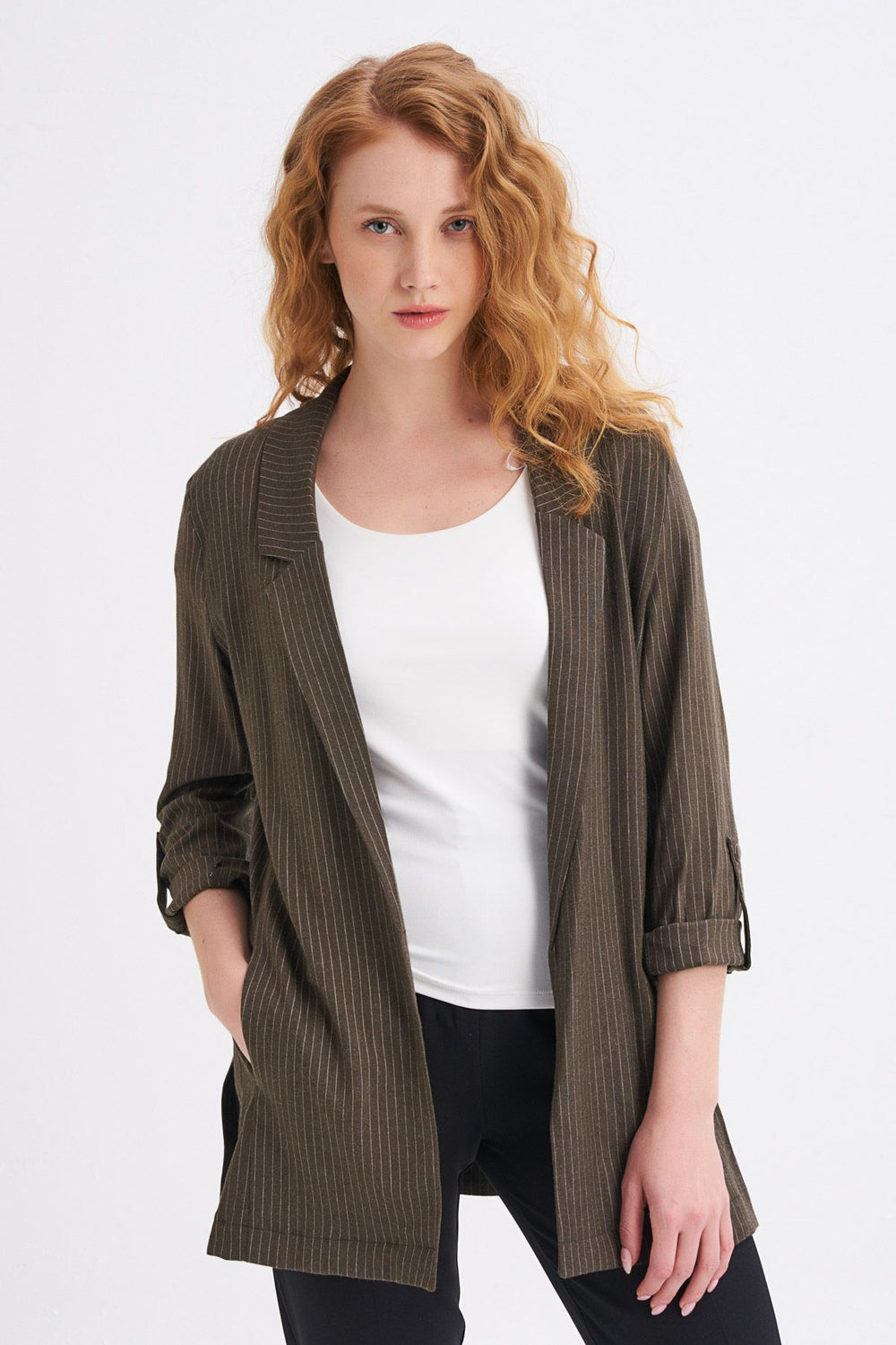 Striped Blazer Jacket Khaki