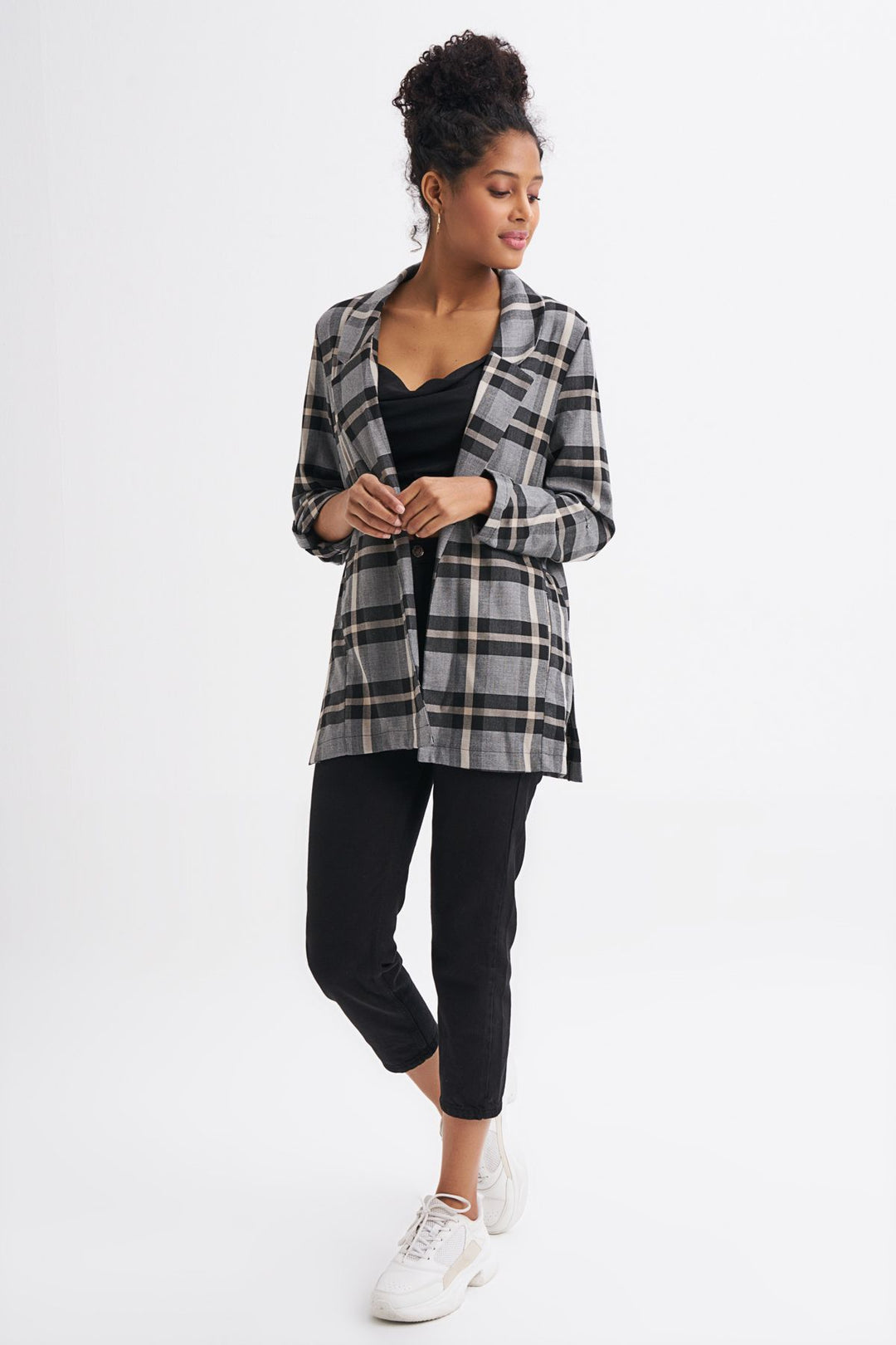 Ekose Blazer Ceket Gri