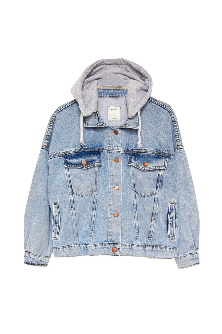 Hooded Oversize Denim Jacket Blue