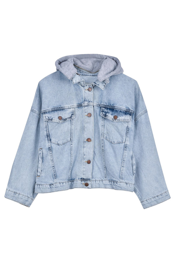 Hooded Oversize Denim Jacket Ice Blue