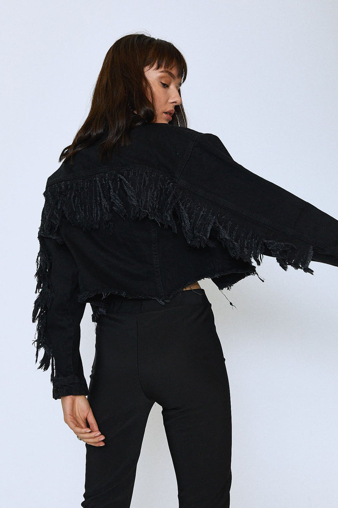 Tassel Detailed Denim Jacket Anthracite