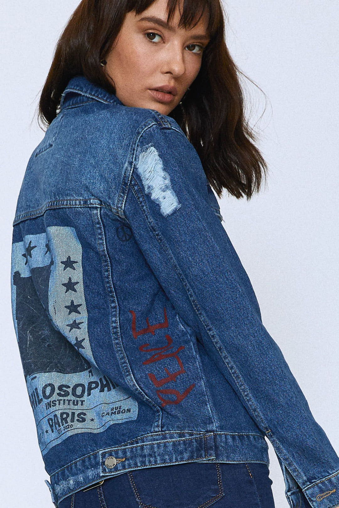 Back Printed Denim Jacket Blue