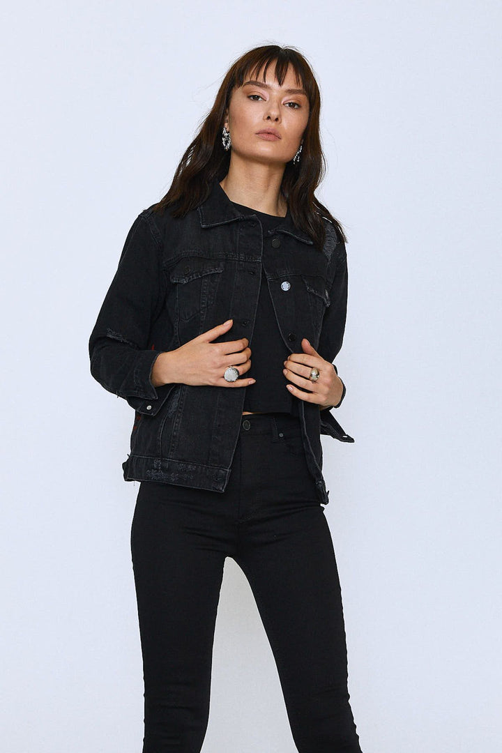 Back Printed Denim Jacket Anthracite