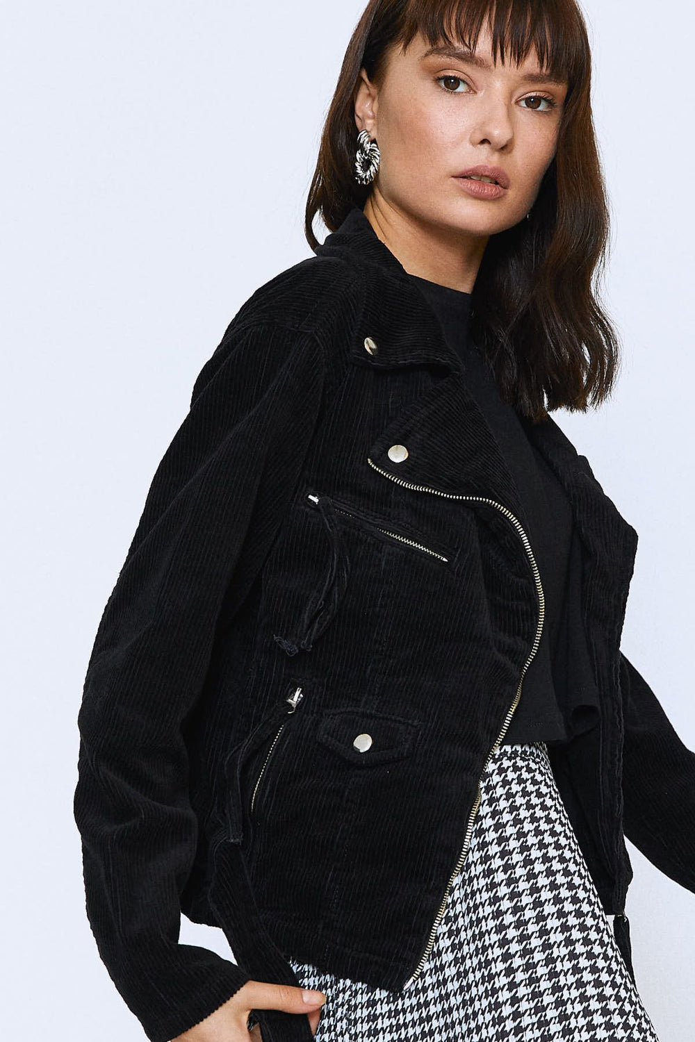 Kemerli Kadife Kruvaze Ceket Siyah