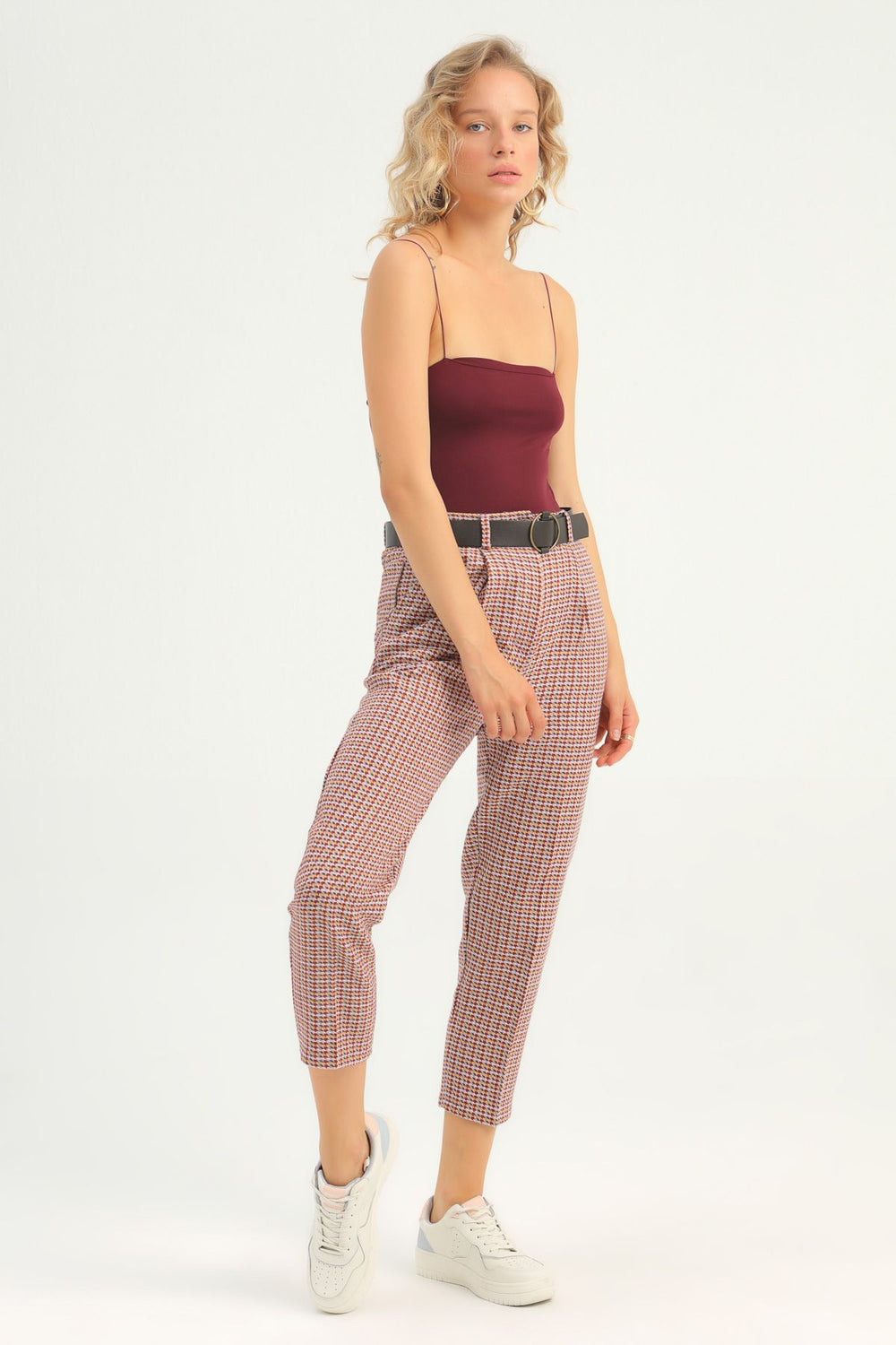 Striped Belted Trousers Lilac