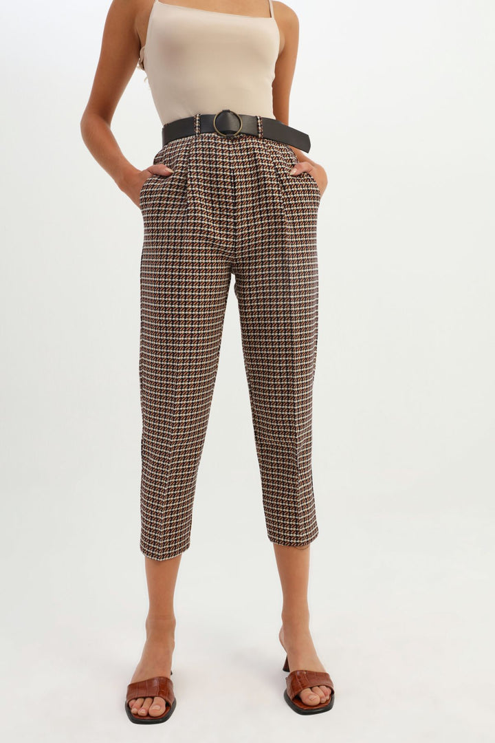 Striped Belted Trousers Brown