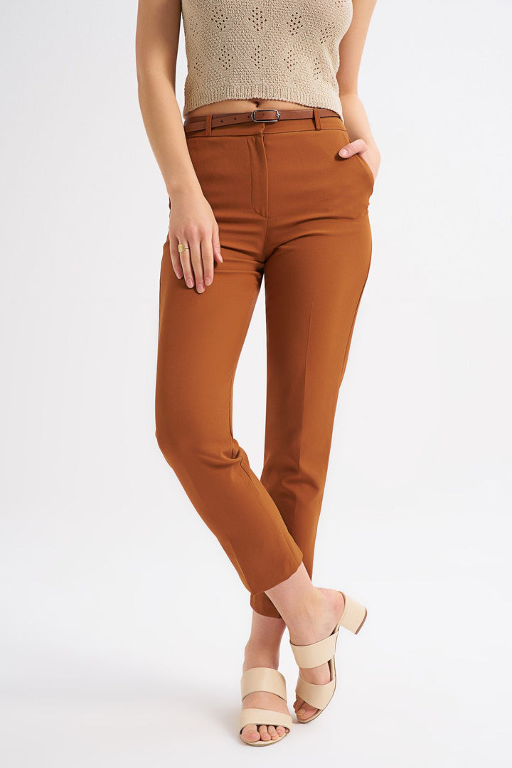 Waist Belt Short Leg Trousers Tan