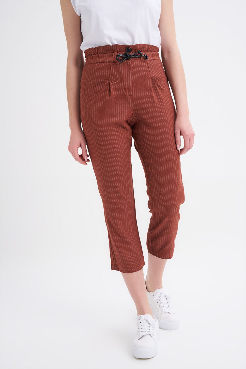 Tie Waist Striped Trousers Tile