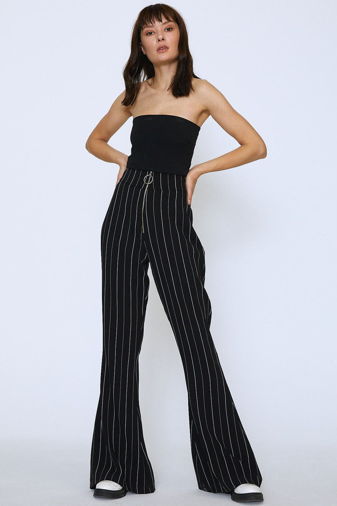 Spanish High Waist Striped Trousers Black