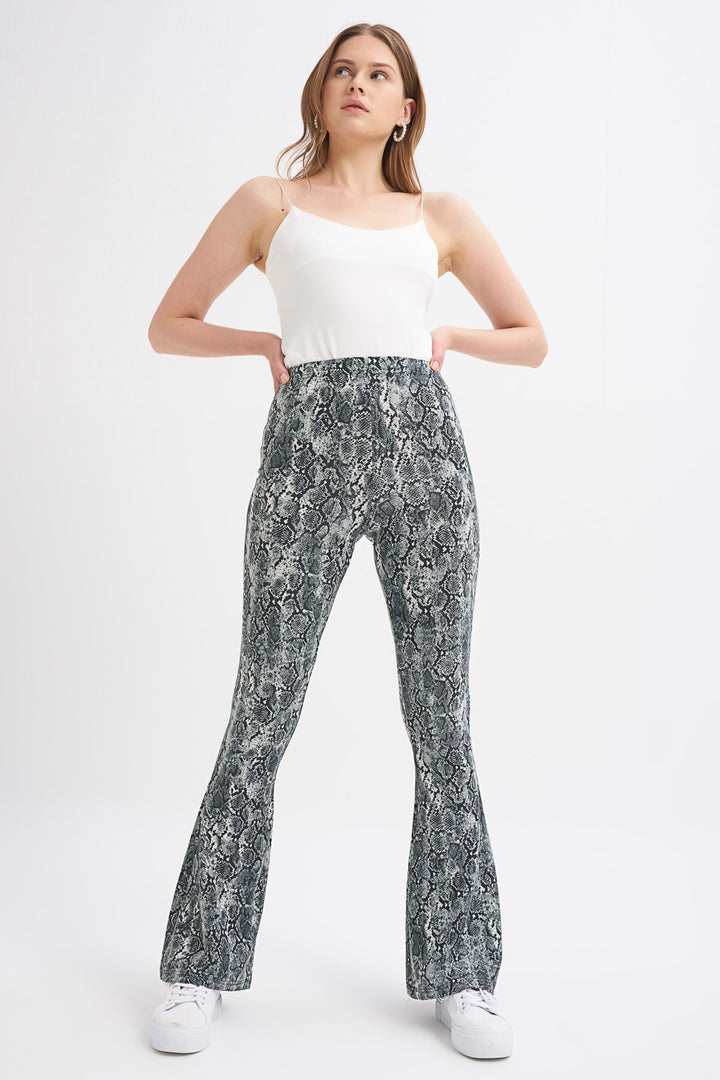 Desenli İspanyol Paça Pantolon Gri