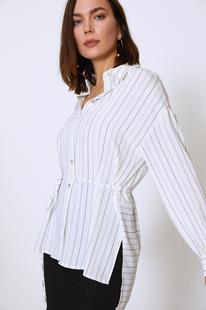 Tie Waist Long Shirt Ecru