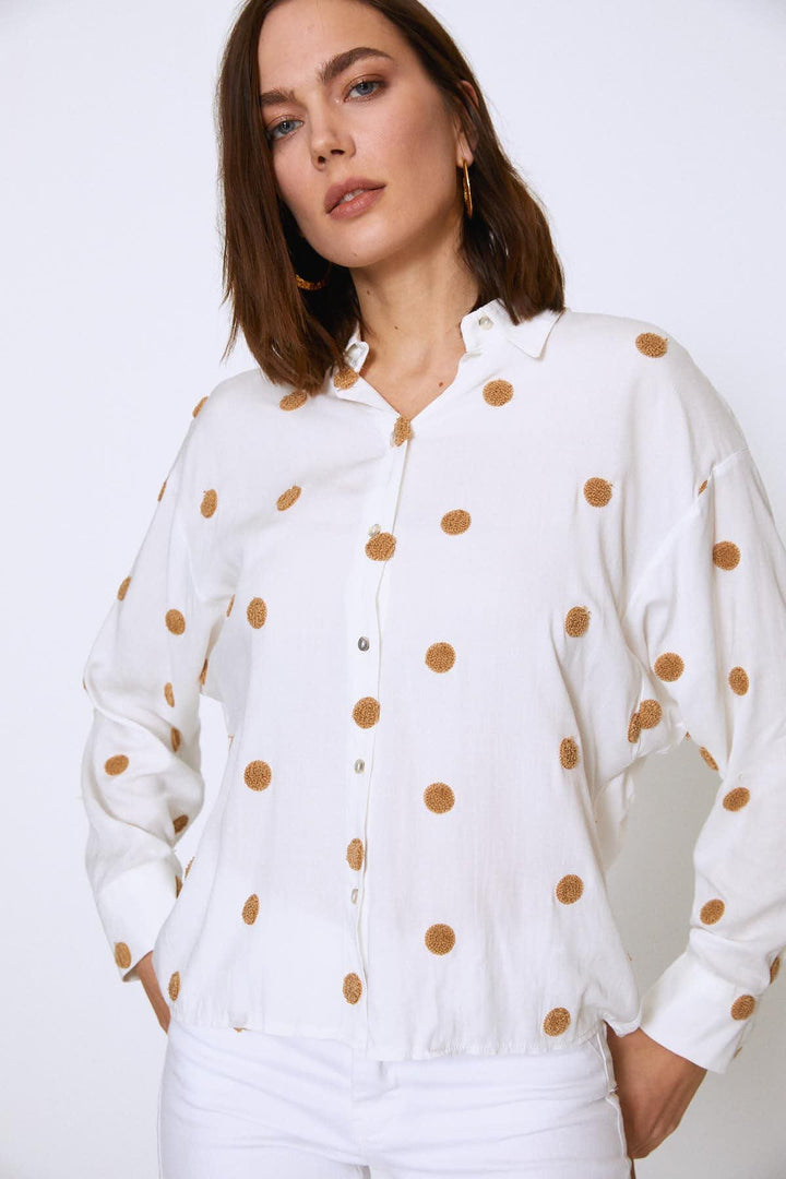 Polka Dot Shirt Camel