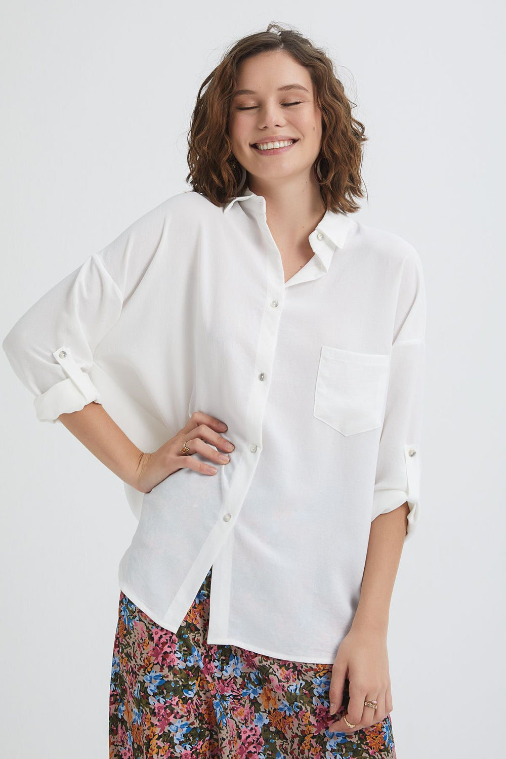 Embroidered Back Long Shirt Ecru