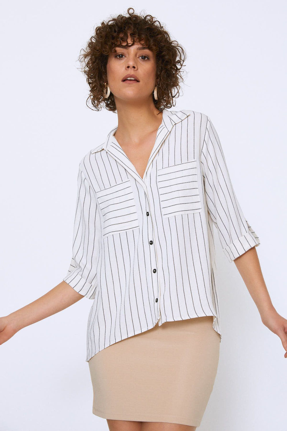 Front Pocket Striped Shirt Ecru