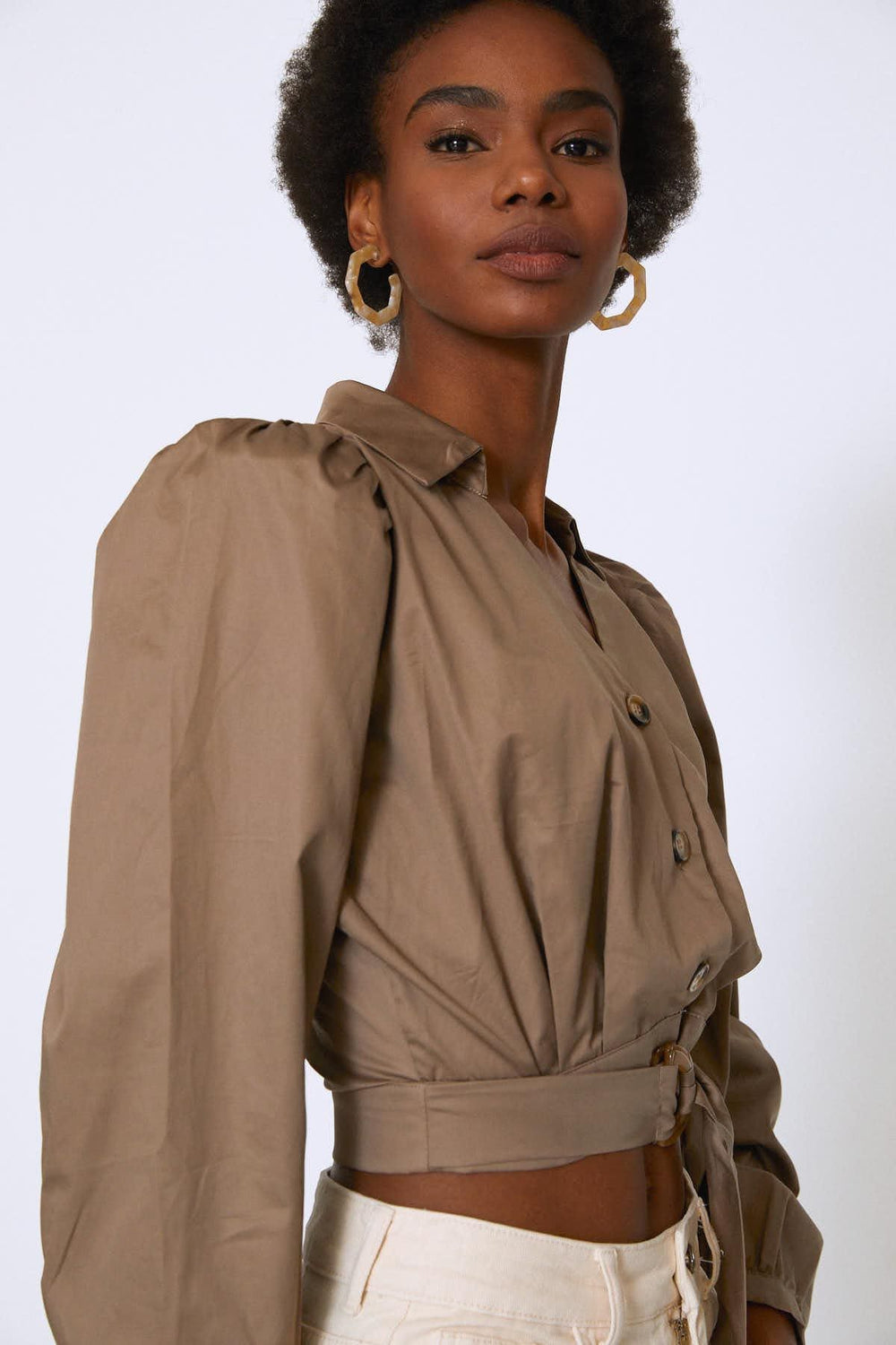 Buttoned Front Balloon Sleeve Shirt Soil