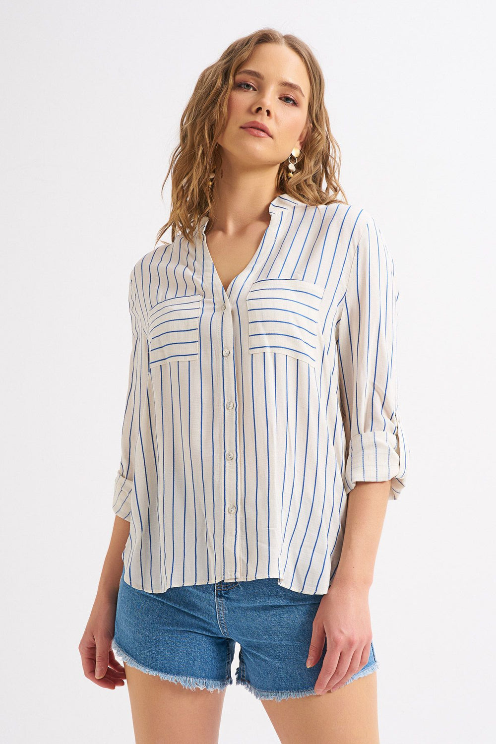Striped Pocket Linen Shirt Indigo
