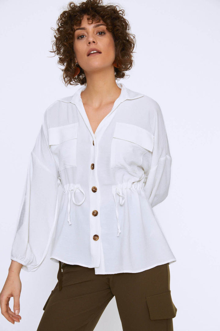 Tie Waist Pocket Shirt Ecru