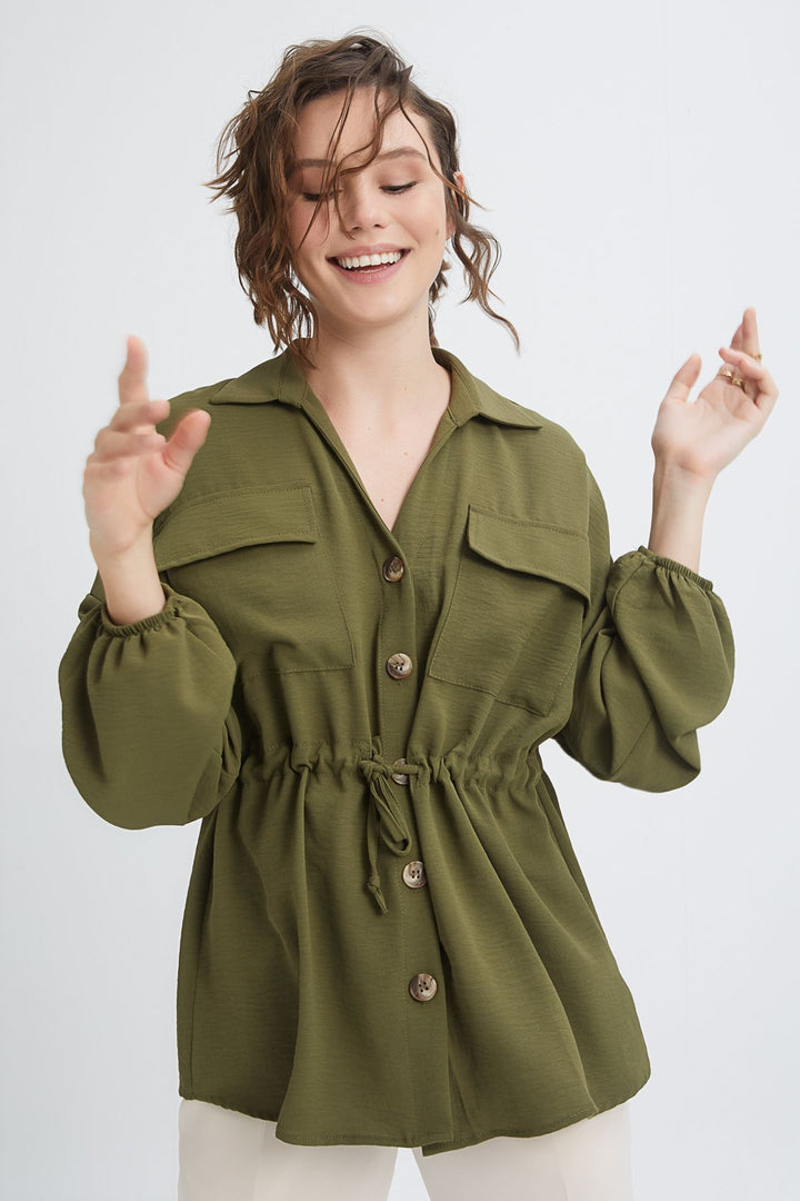 Tie Waist Pocket Shirt Khaki