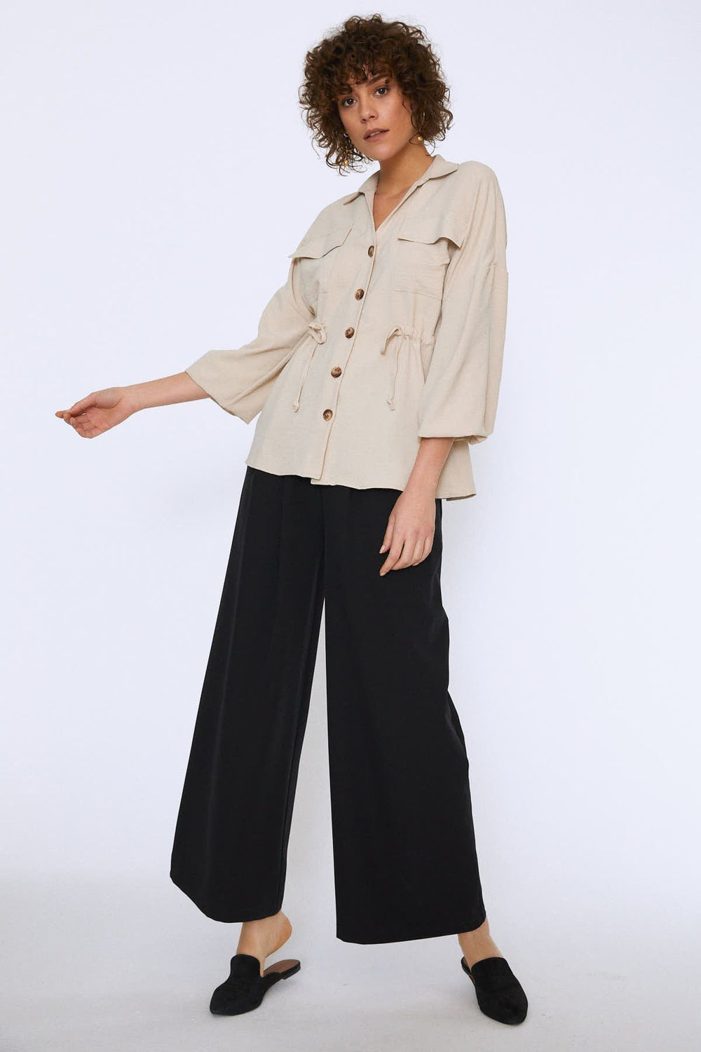 Tie Waist Pocket Shirt Stone