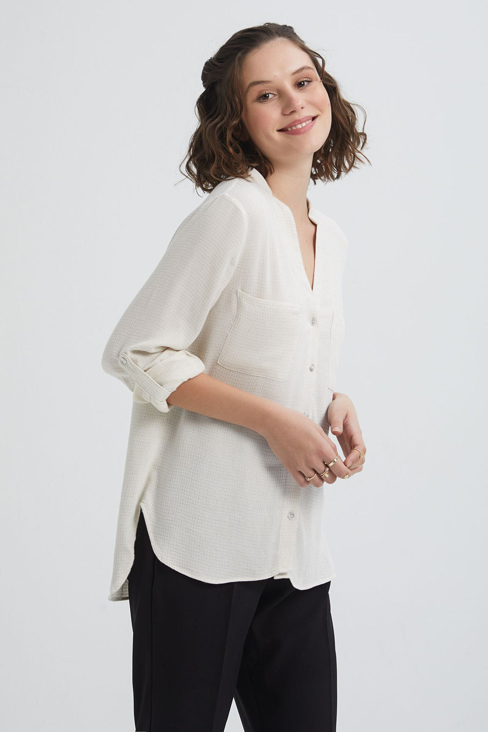 Three Quarter Sleeve Linen Shirt Natural