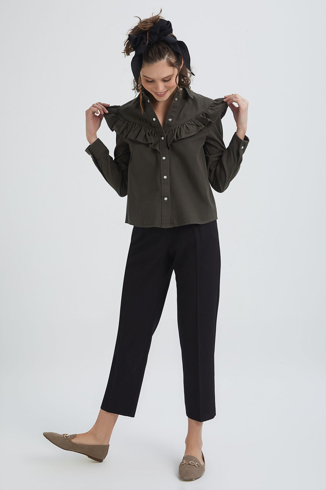 Ruffle Detailed Shirt Khaki