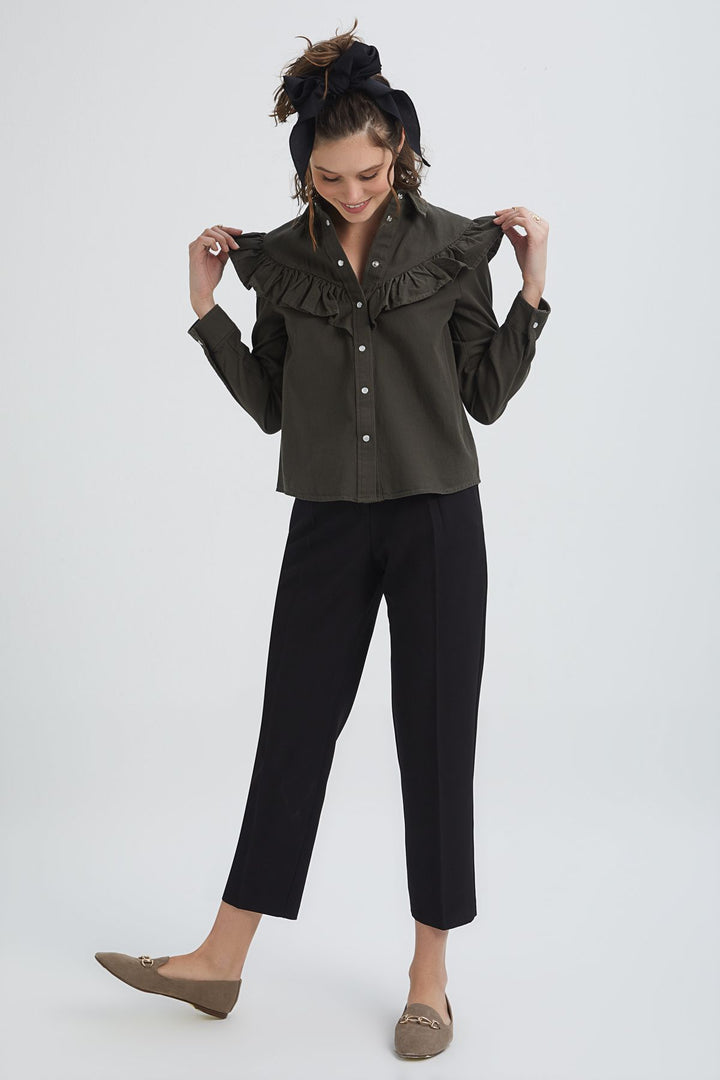 Ruffle Detailed Shirt Khaki