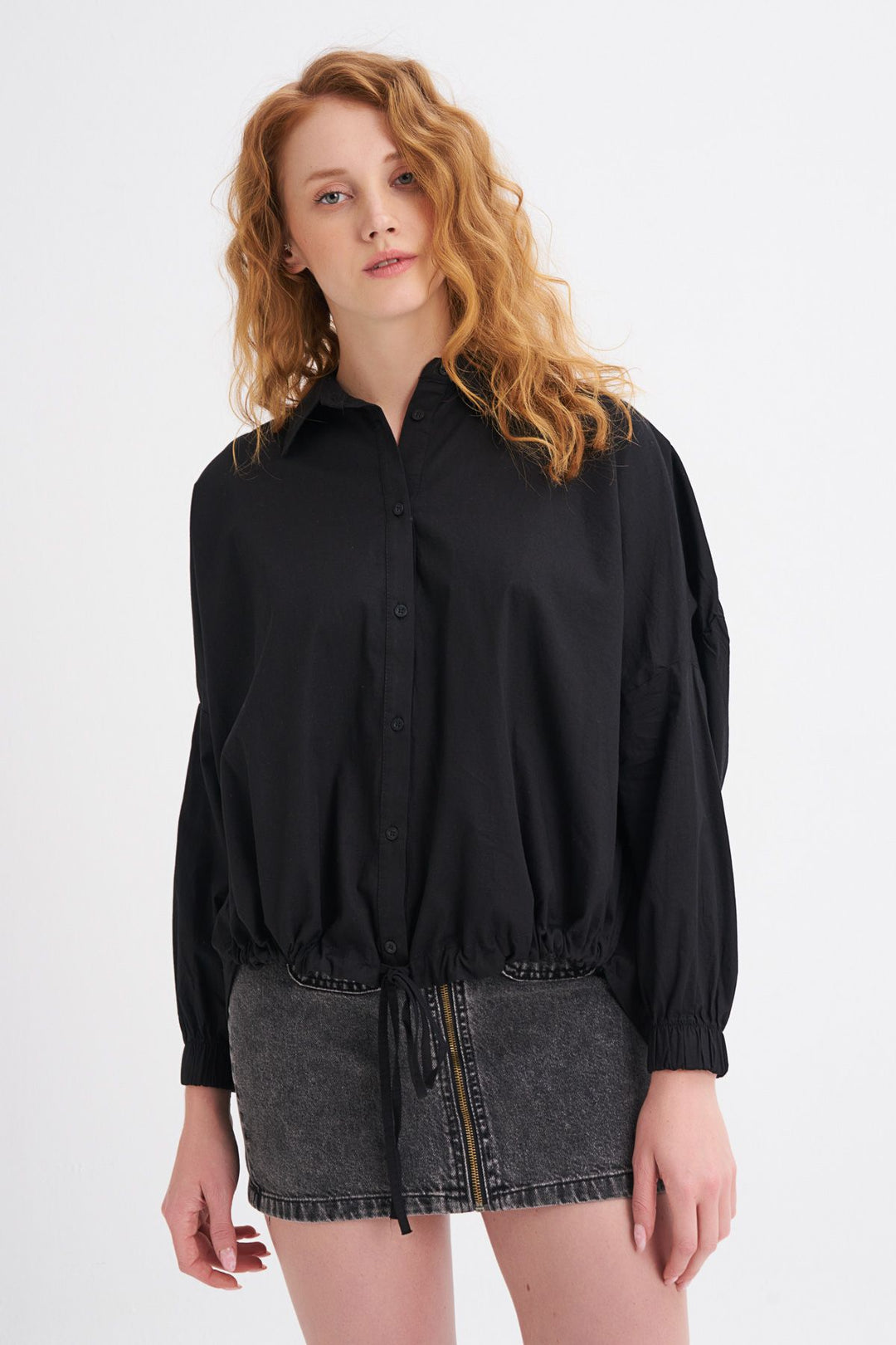 Tie Front Oversize Shirt Black